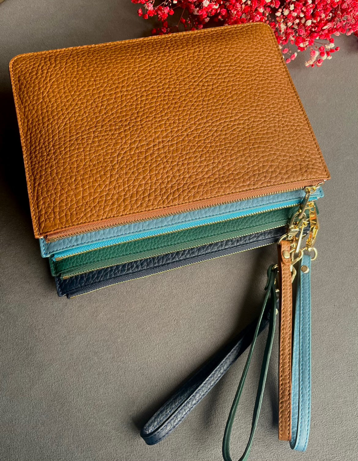 Deri Clutch Taba rengi