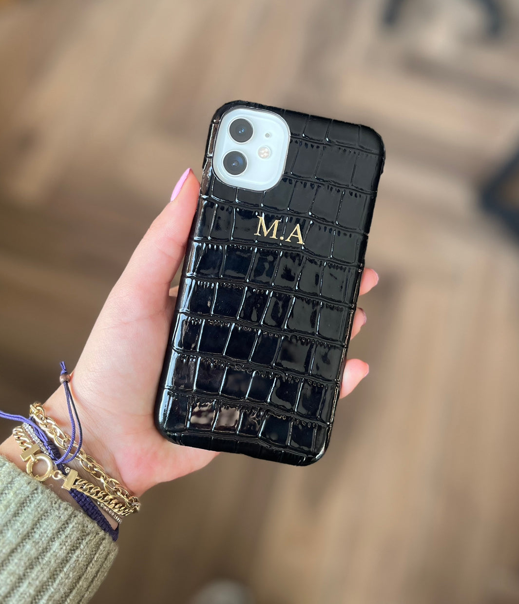 Siyah Rugan Croco Deri iPhone Kılıfı