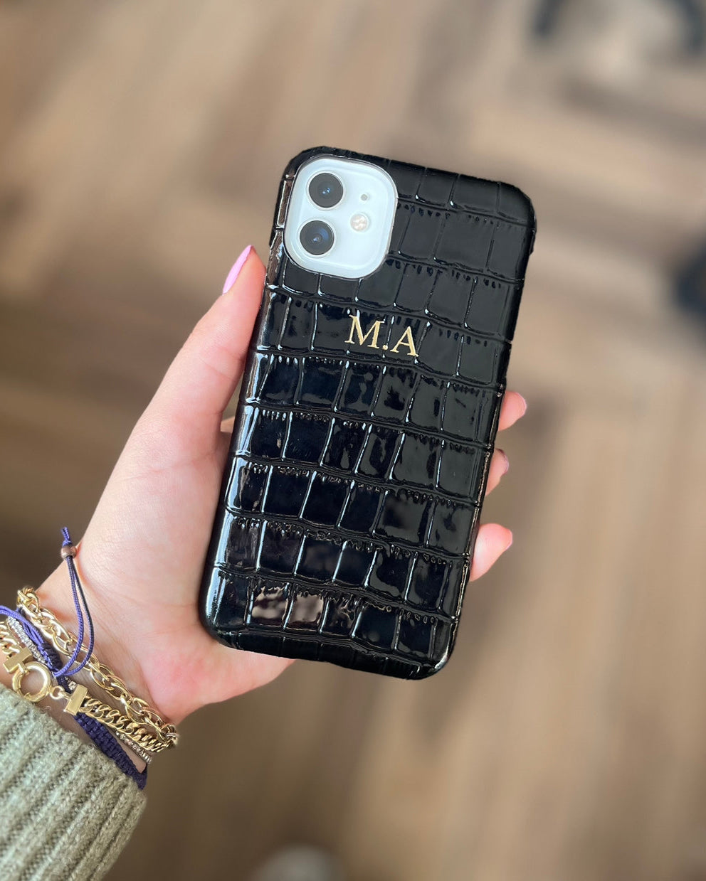 Siyah Rugan Croco Deri iPhone Kılıfı